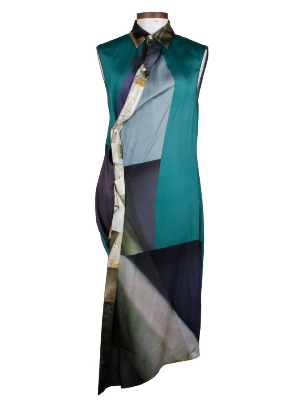 ACNE STUDIOS ASYMMETRIC MULTICOLOR BUTTON SHIFT DRESS AERO BAMBOO SLEEVELESS